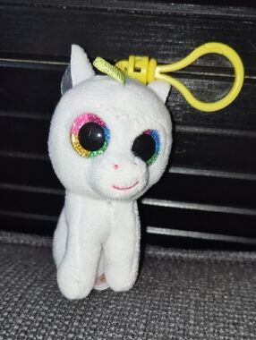White Plush Unicorn Keychain with Rainbow Eyes